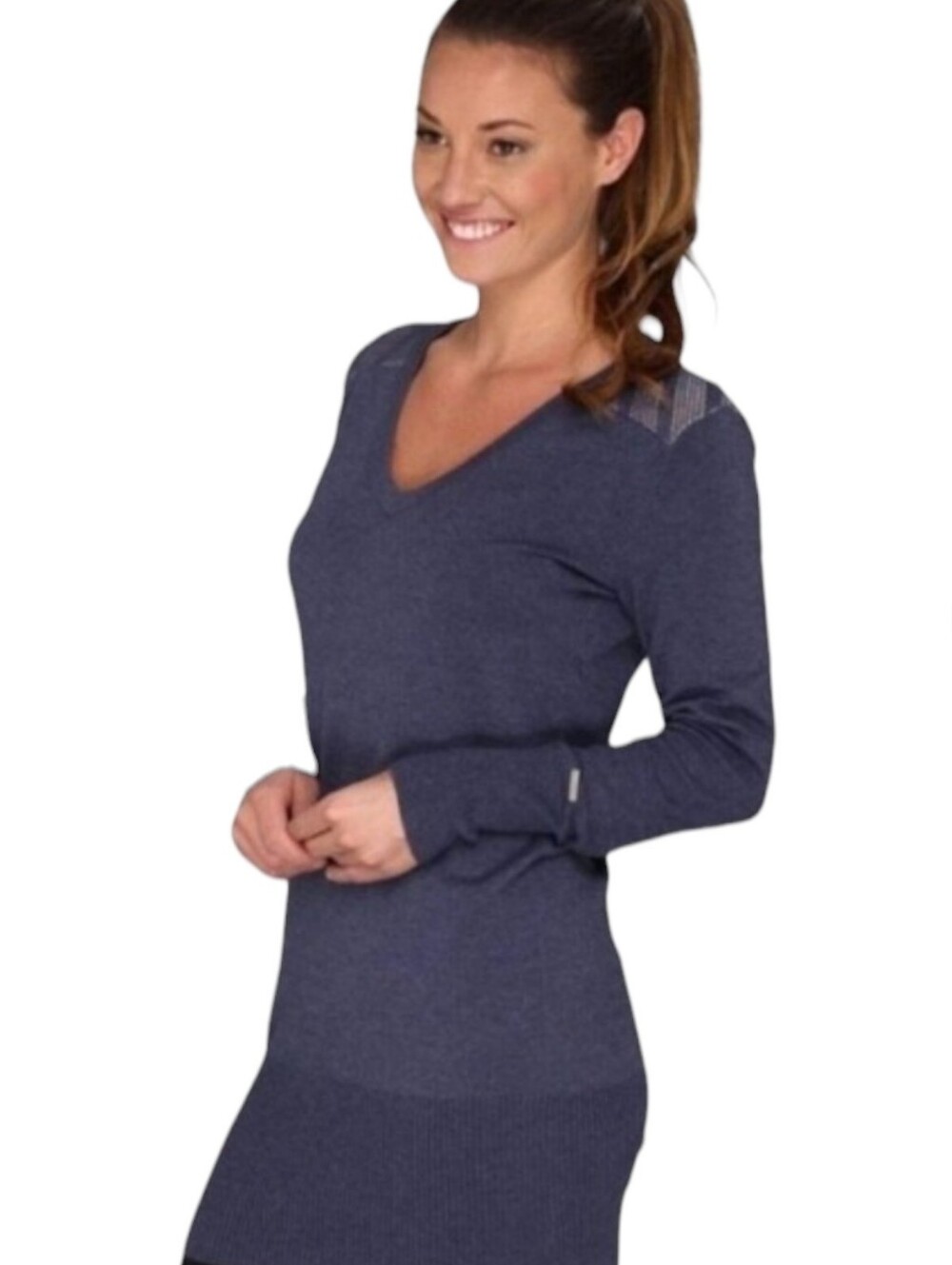 Lole Veronica Tunic Sweater Women's Med Gray V Neck UPF 50+ Stretch Athleisure